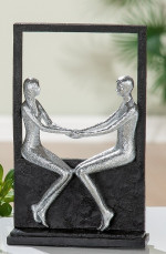 Statue décorative, couple assis, H 26cm