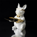 Statuette Bulldog Blanc, Vide Poches, H 21 cm