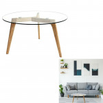 Table Basse en Verre D 80 cm, Transparent, Pieds en bois