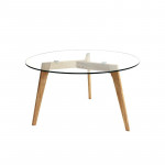 Table Basse en Verre D 80 cm, Transparent, Pieds en bois