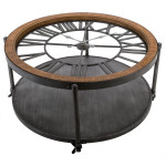 Table basse avec horloge en métal noir et bois - Diam 89,5 cm