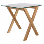 Tables gigognes en Verre, Plateau carré 50 et 40 cm, Transparent, Pieds en bois