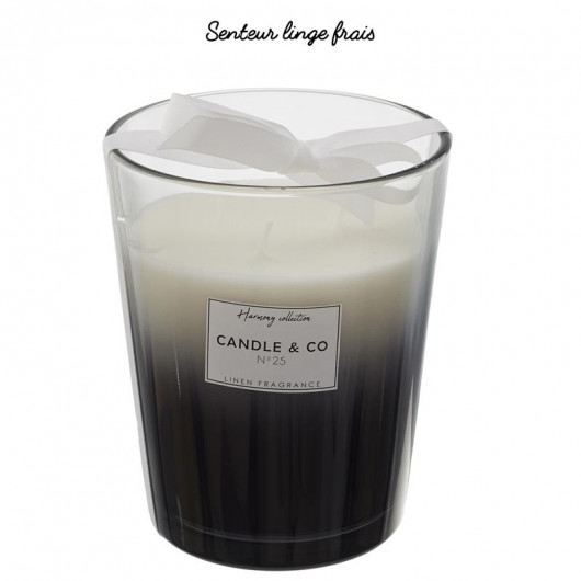 Bougie parfumée 3 mèches, vase noir H16 cm, senteur Linge Frais