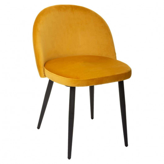 Chaise en velours jaune, pieds en métal noir