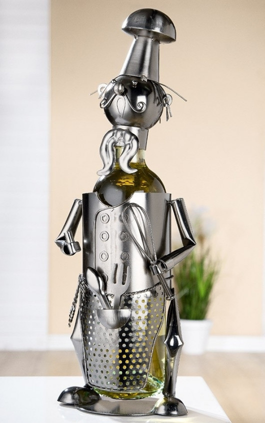 Porte-bouteille vin décoratif – Chef cuisinier - Sculpture en métal - Idée cadeau