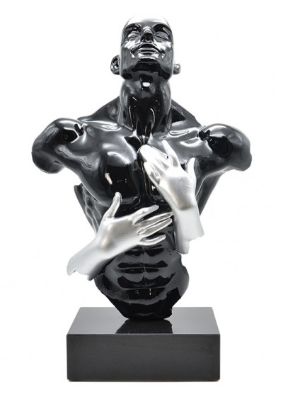 Buste homme Désir, Statue décorative noir et argent