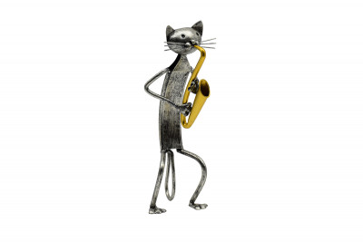Chat saxophoniste, Statuette décorative en métal