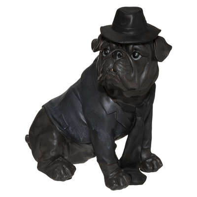 Chien assis chapeau, Statue, noir H 45 cm