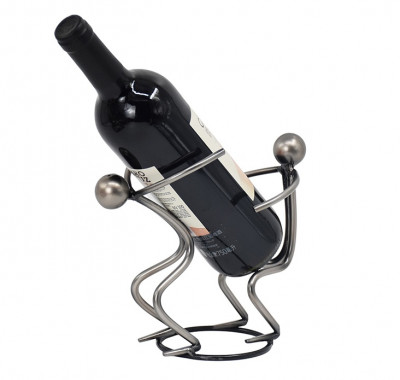 Porte-bouteille vin décoratif – 2 Porteurs Argent - Sculpture en métal - Idée cadeau