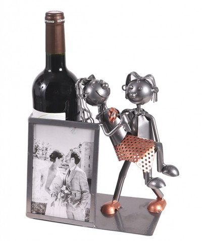 Porte-bouteille vin décoratif – Couple amoureux - Sculpture en métal - Idée cadeau