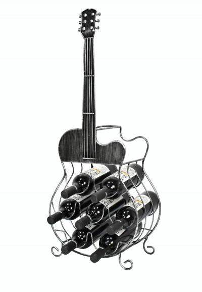 Porte-bouteille vin décoratif – Guitare - Sculpture en métal - Idée cadeau