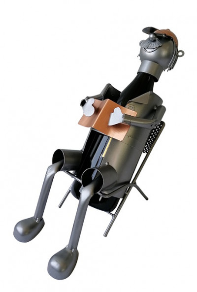Porte-bouteille vin décoratif – Homme rocking chair - Sculpture en métal - Idée cadeau
