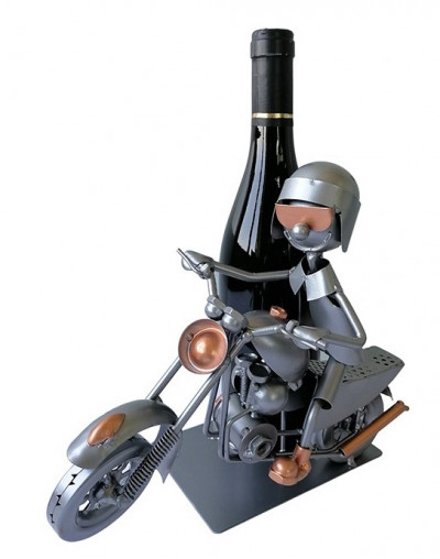 Porte-bouteille vin décoratif – Motard avec lunettes - Sculpture en métal - Idée cadeau