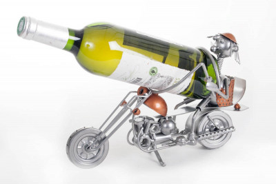Porte-bouteille vin décoratif – Motard cool - Sculpture en métal - Idée cadeau