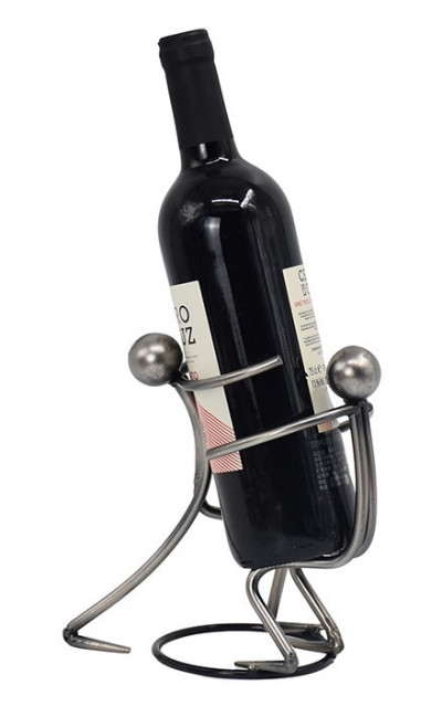 Porte-bouteille vin décoratif – Porteurs Argent 2 - Sculpture en métal - Idée cadeau